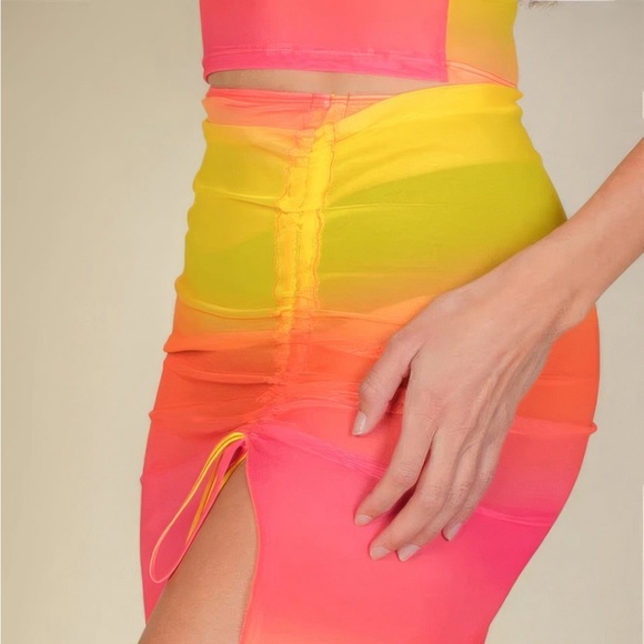 Sexy Sheer Mesh Drawstring Ruched Skirt - Picture 3 of 6